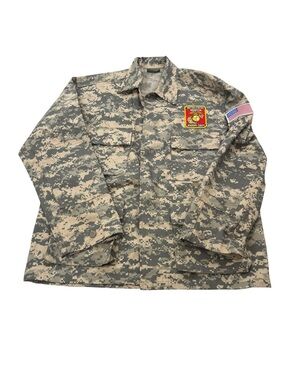Rothco BDU Mens Camo Military Field Jacket with US Flag & Marine Patch Size Med